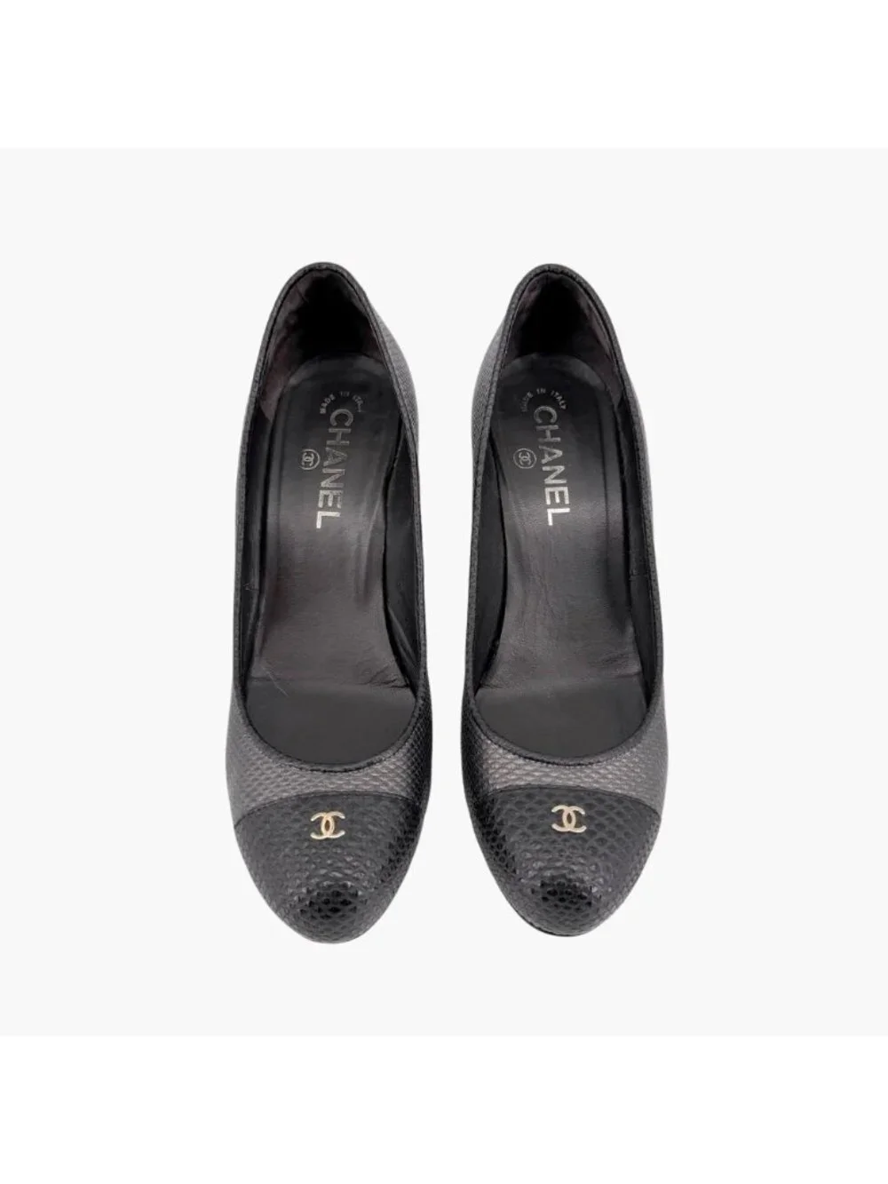 Chanel Textured Gray CC Logo Cap Toe Platform Pumps Heels Size 37.5 US 6.5–7